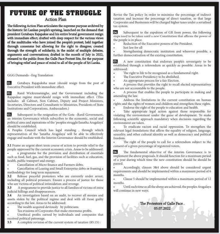 Sri lankan list of demands