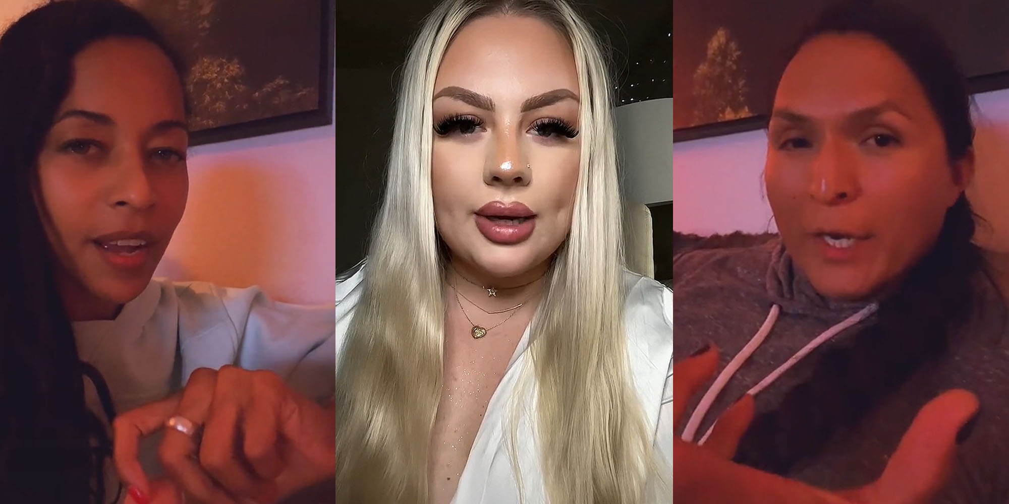 Modern Warrior's GF speaking hand out (l) Woman speaking (c) Modern Warrior speaking hand out (r)