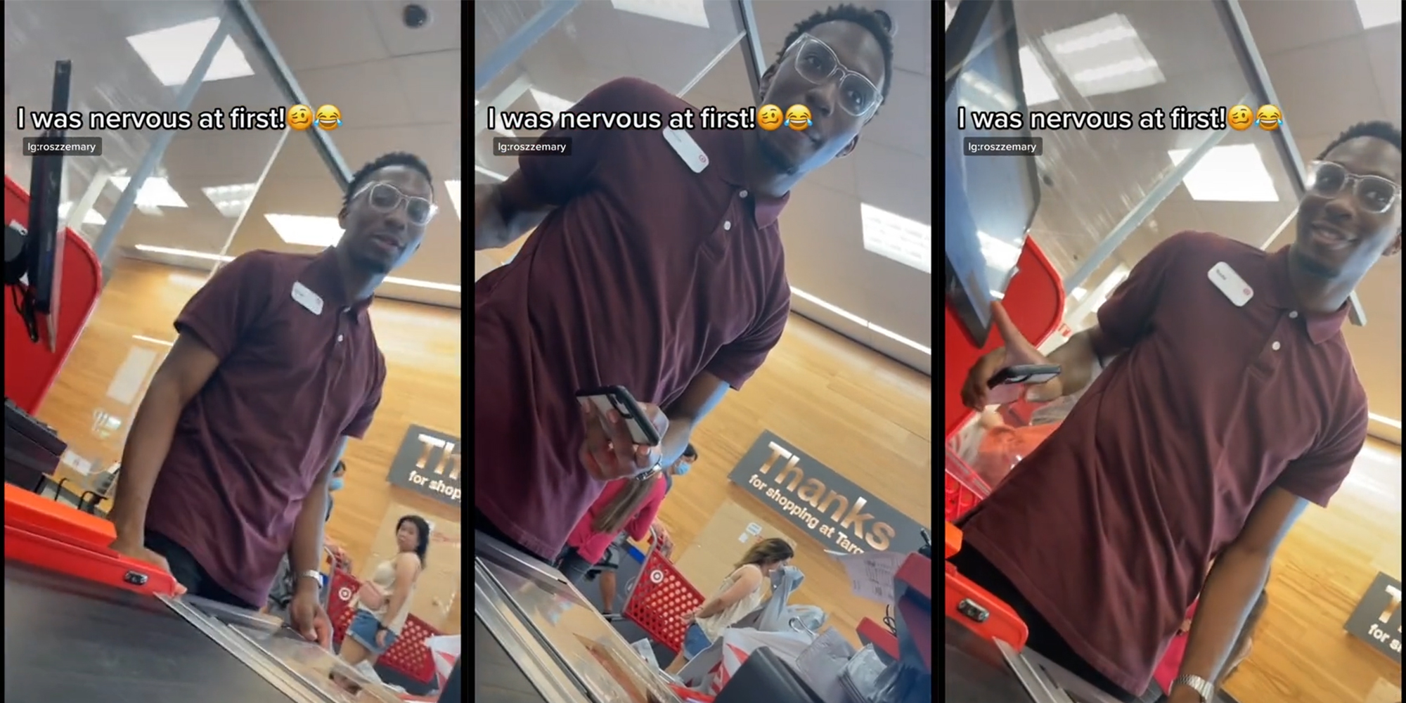 Target cashier interacting with customer with caption "I was nervous at first!"