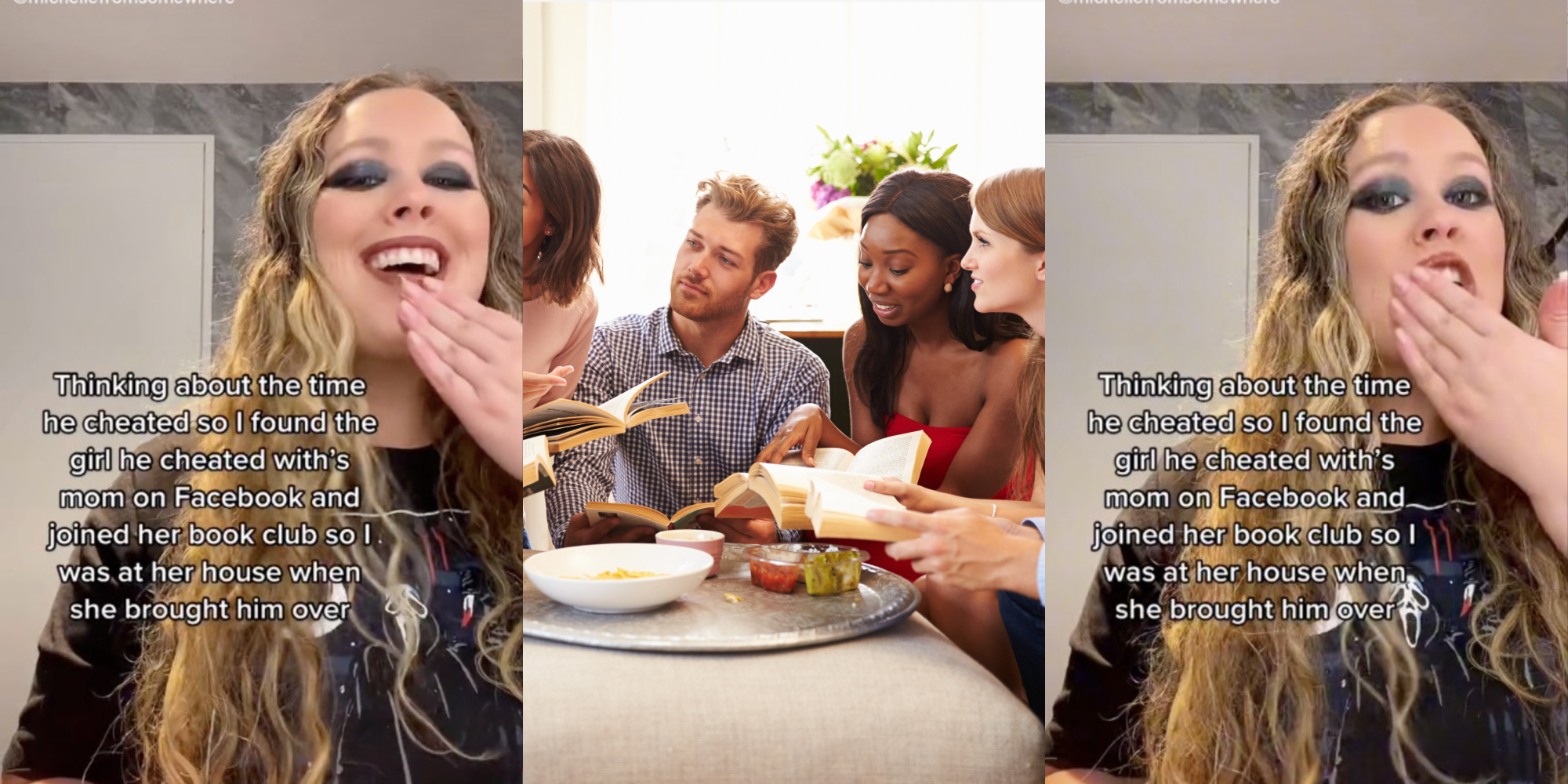 girl smears lipstick as she tells story of joining book club of cheating boy's girlfriend's mom tiktok