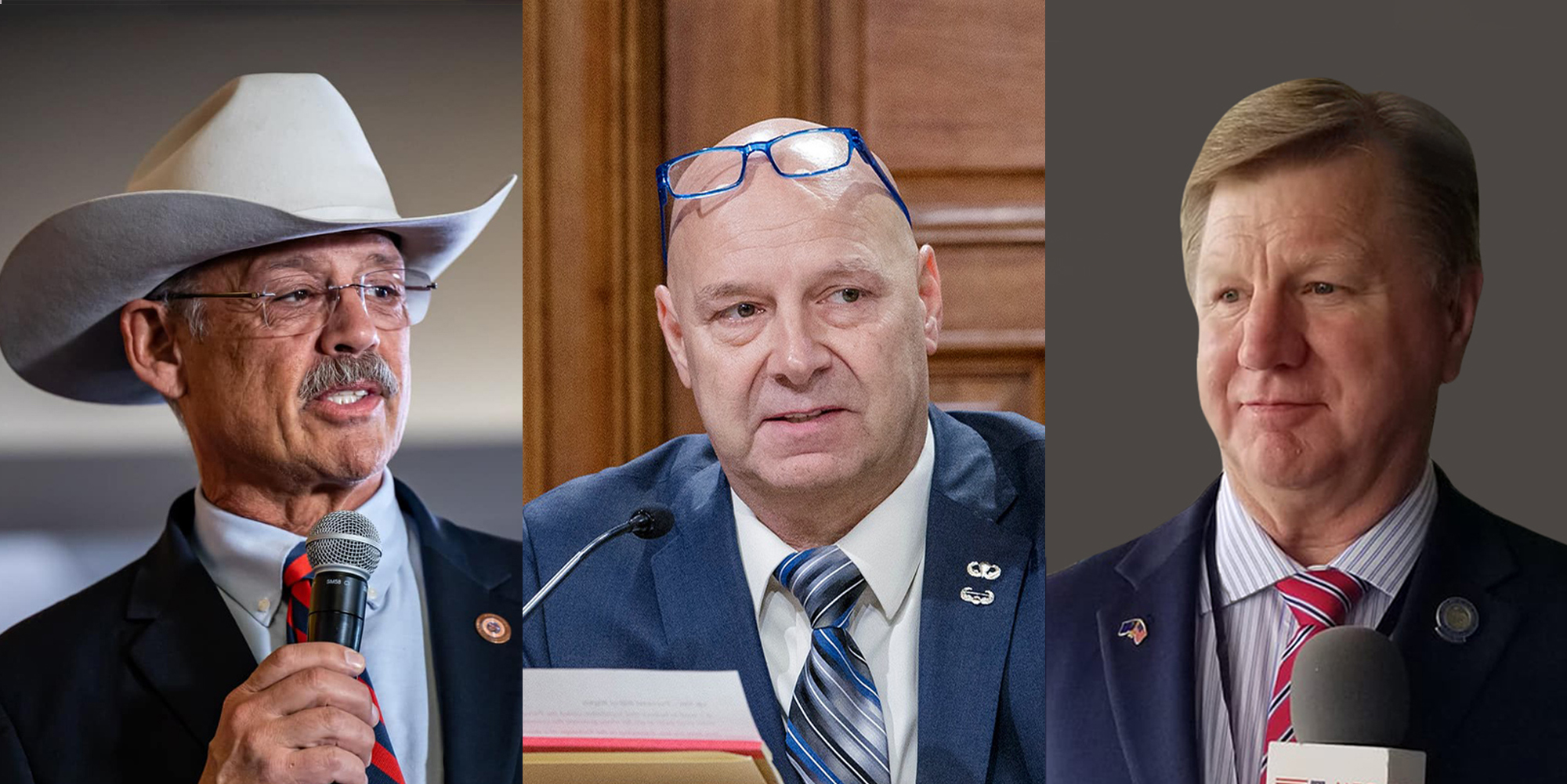 Mark Finchem (l) Doug Mastriano (c) Jim Marchant (r)