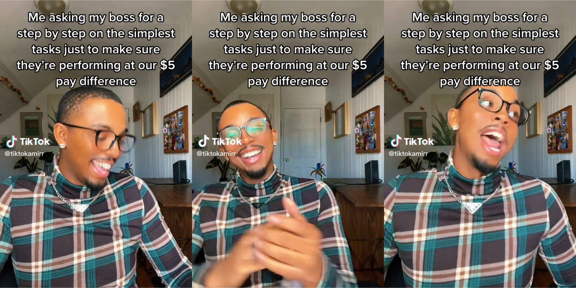 employee laughs and asks boss for step by step instructions in a tiktok