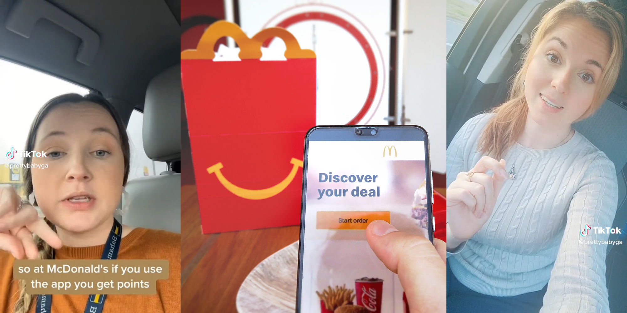 young women in cars (l&r) mcdonald's app (c)