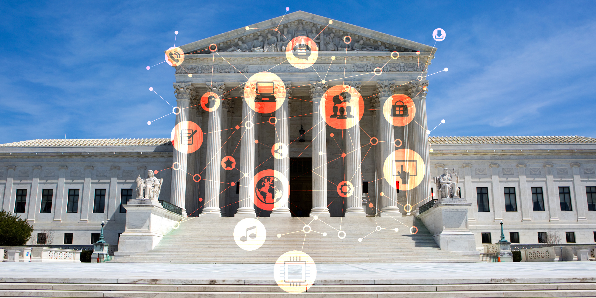 Supreme Court with internet network communications concept overlay