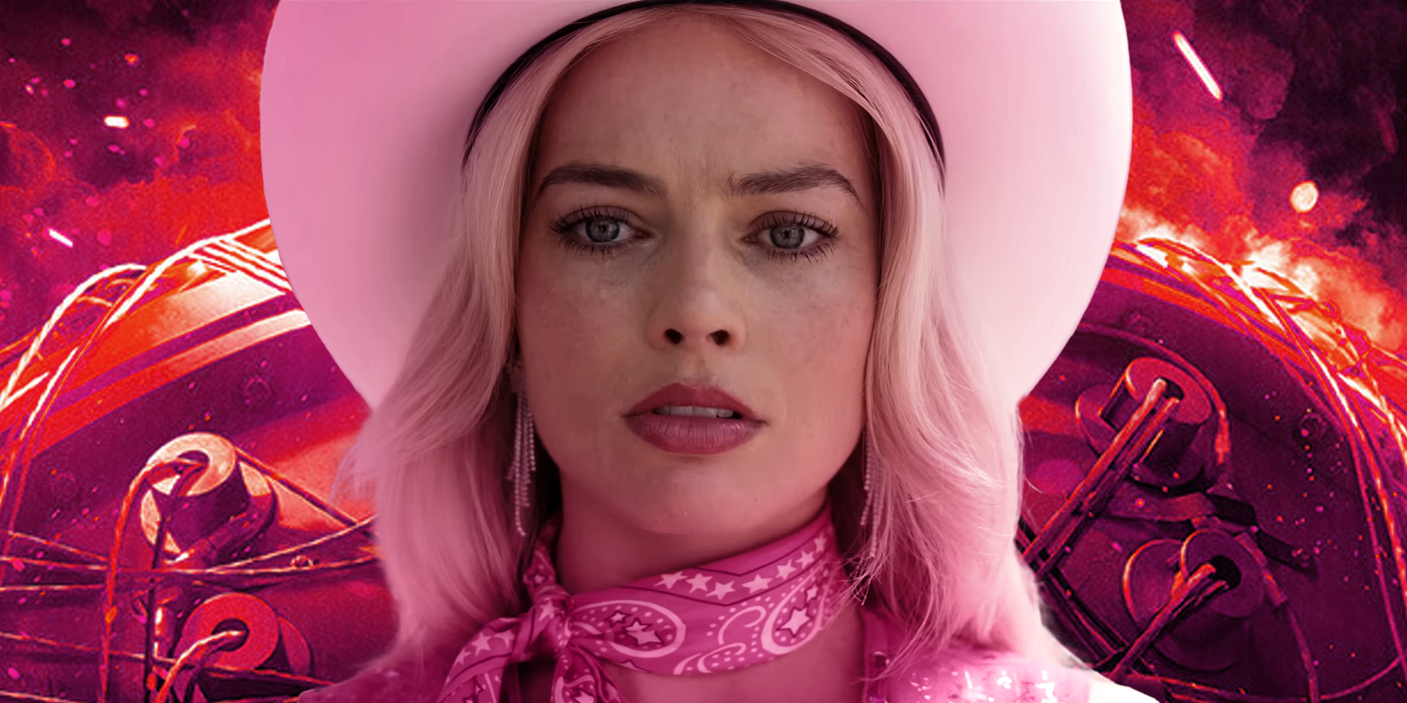 barbie in front of atomic bomb. filmgoers are linking Barbie and Oppenheimer together because the movies have the same release date. Many are planning a Barbenheimer double feature on July 21.