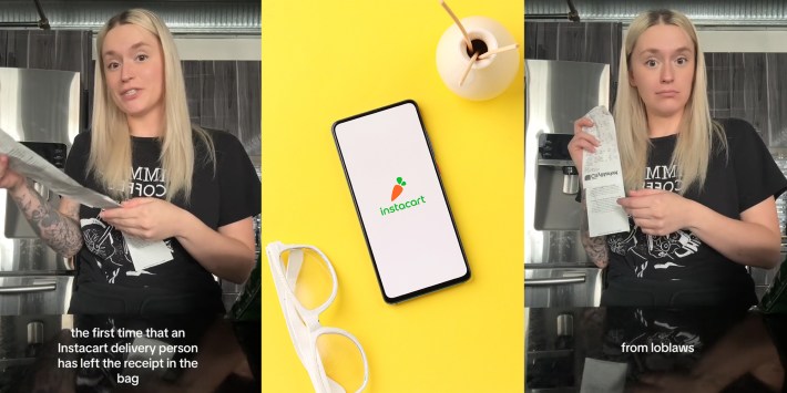 Instacart shopper accidentally leaves their receipt in the bag