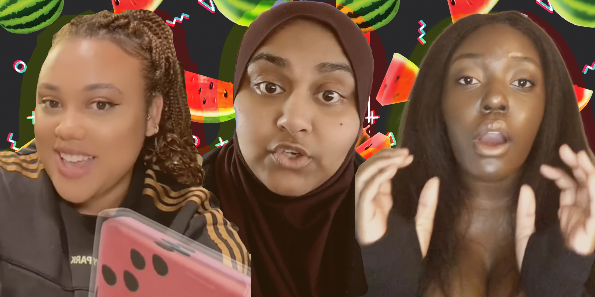 Tiktokers talking to camera with watermelons in the background