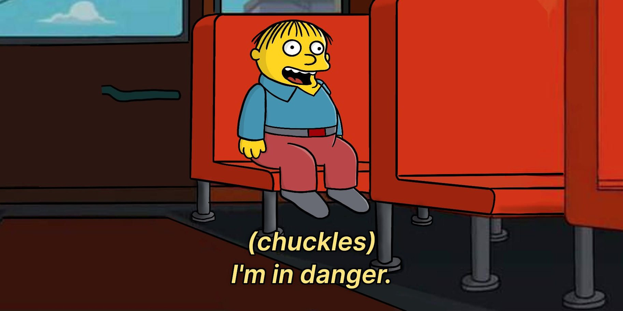 Ralph Wiggum on bus saying "i'm in danger" meme