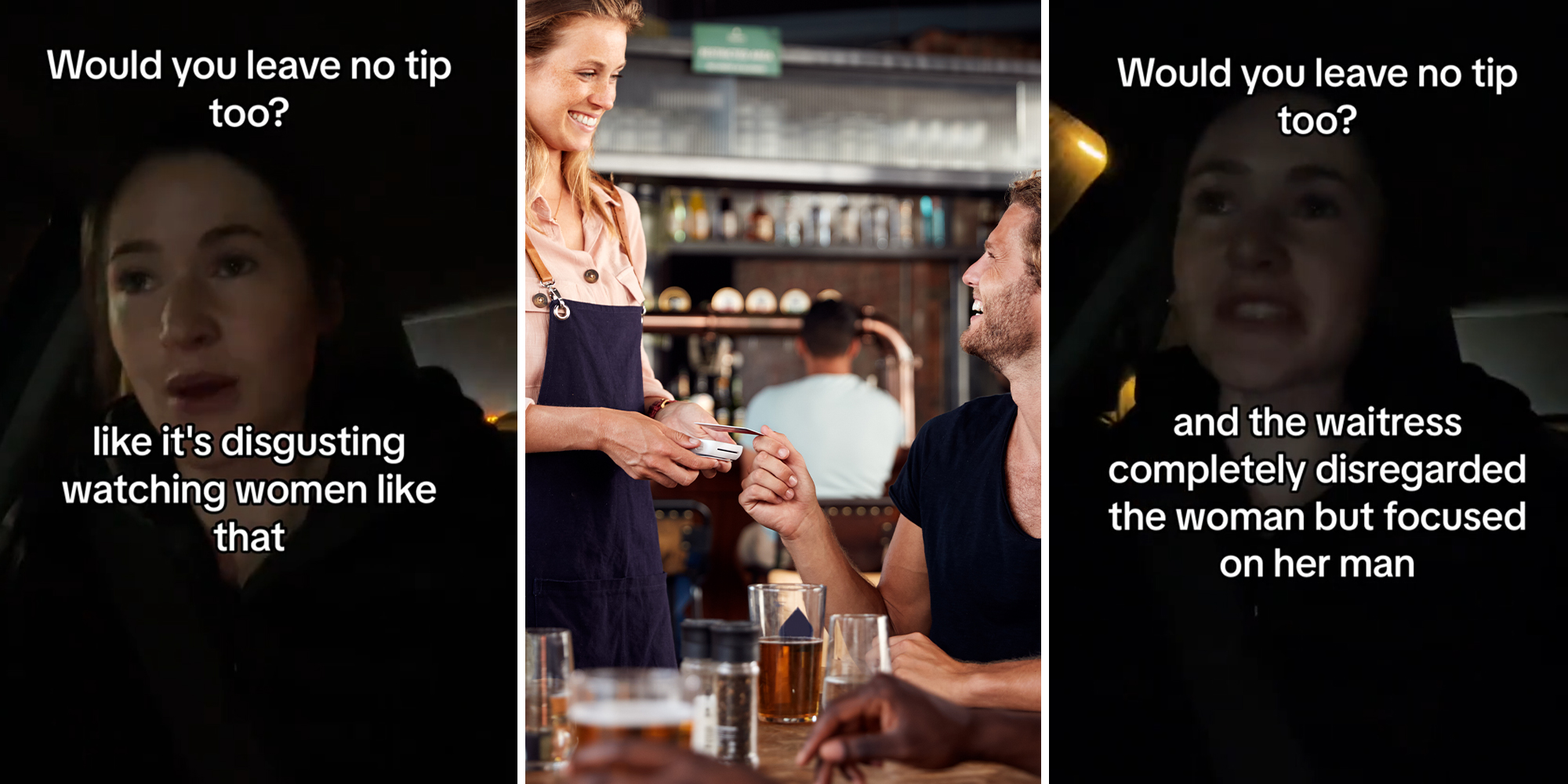 Server ignores woman, only focuses on man during dinner service. The woman is the one paying