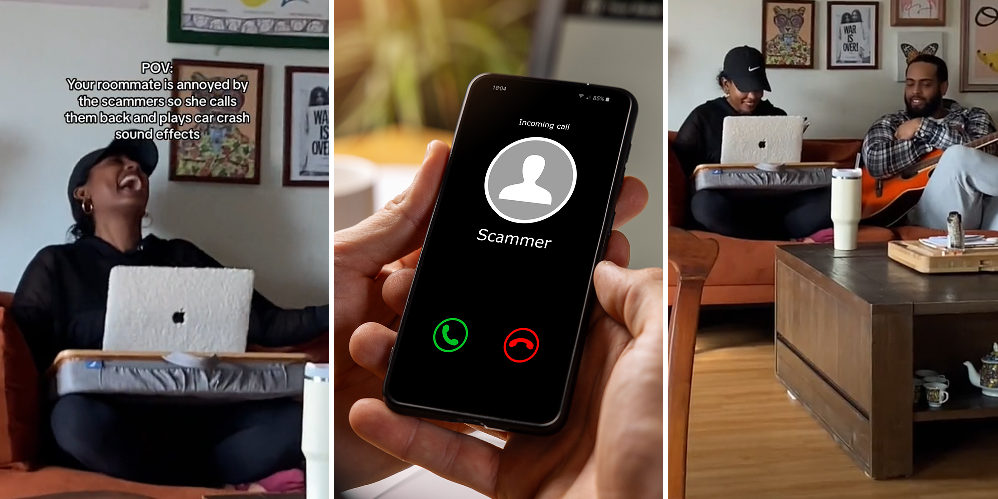 Woman plays elaborate car crash sounds to prank phone scammers