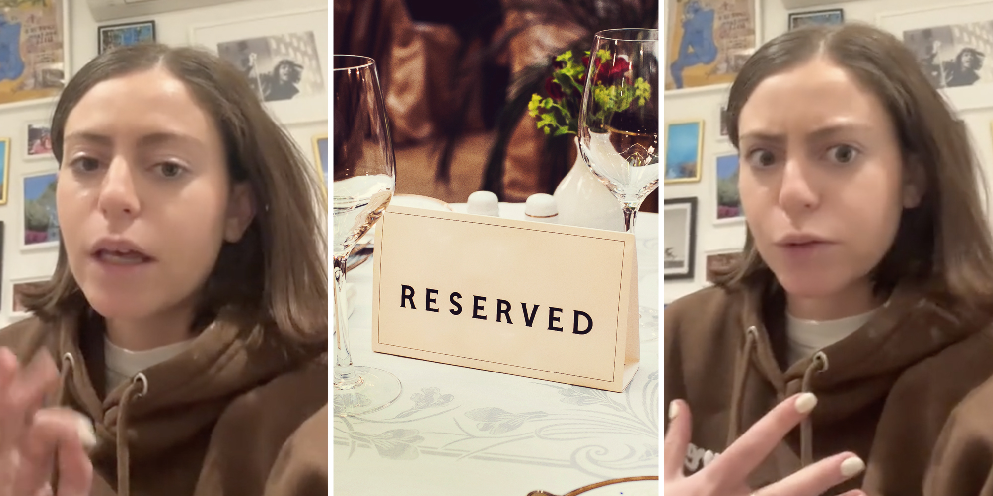 Woman talking(l+r), Reserved table(c)