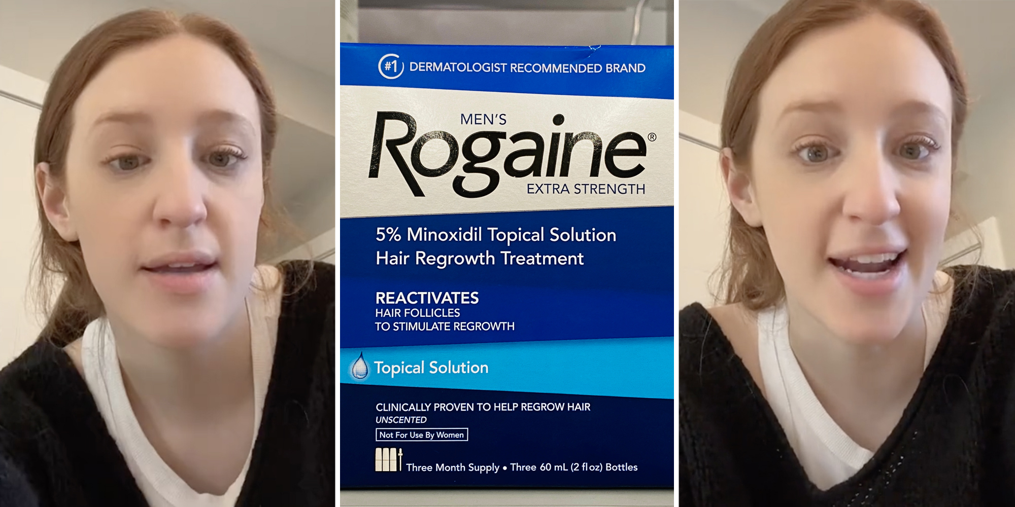 Woman talking(l+r), Rogaine(c)