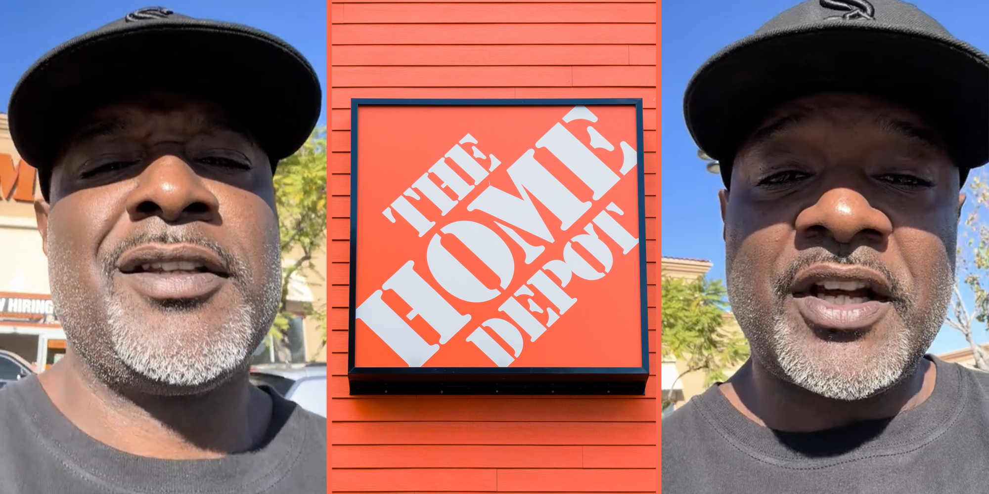 Man talking(l+r), The Home Depot sign(c)