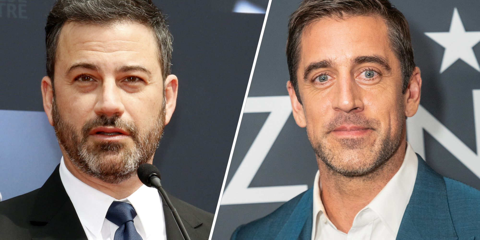 Jimmy Kimmel(l), Aaron Rodgers(r)