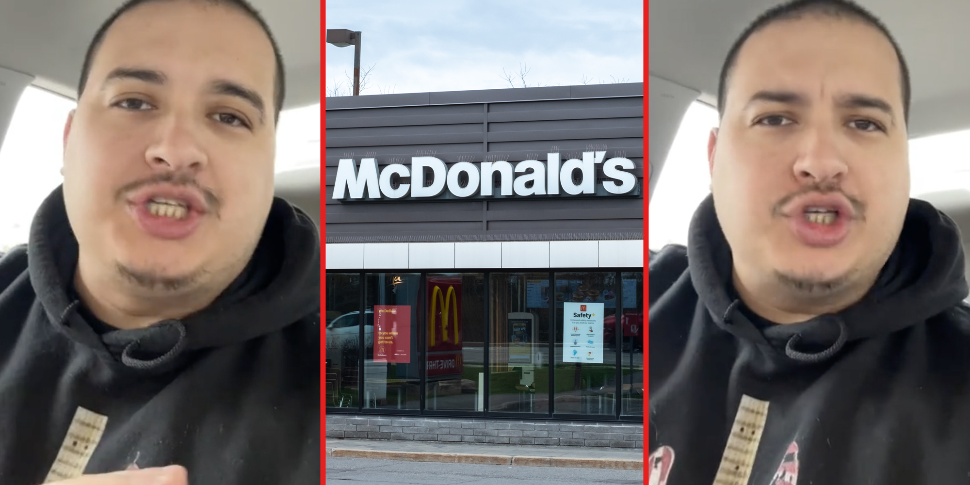 Man talking(L+r), McDonald's(c)