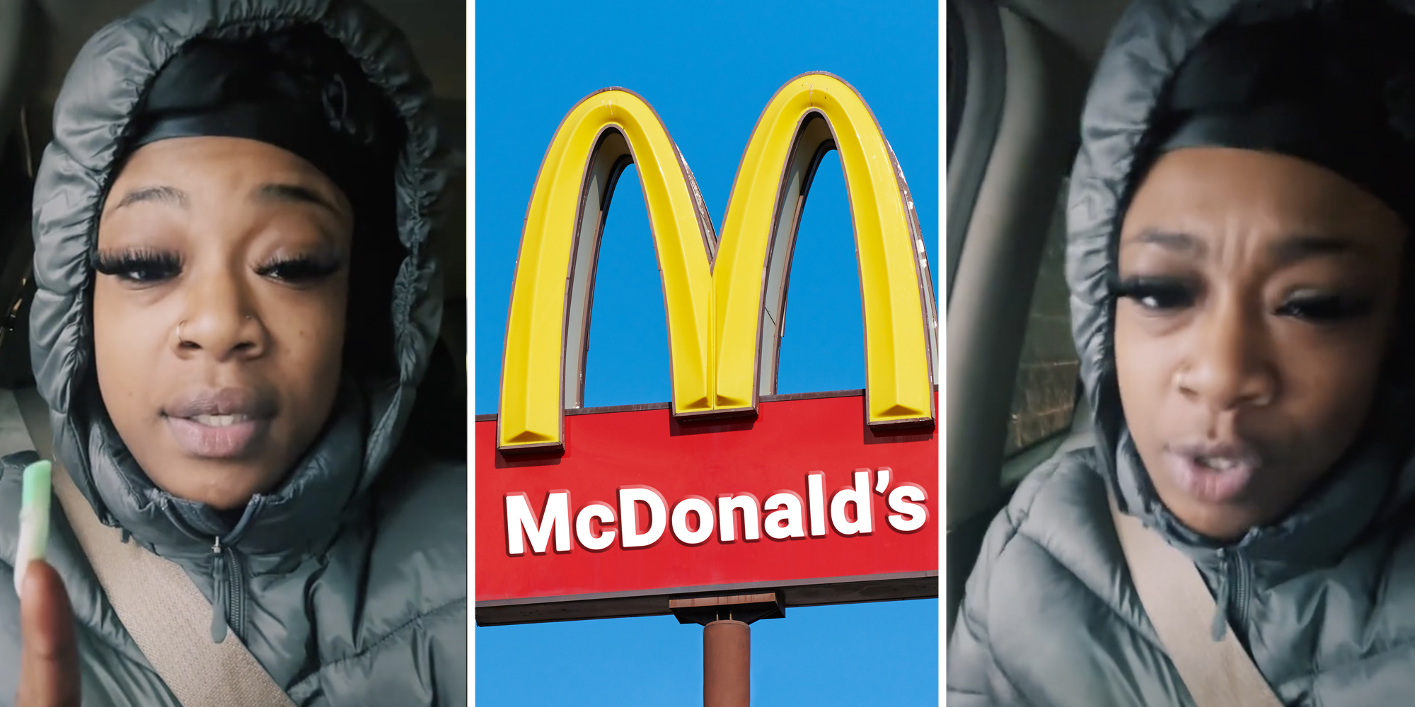 Woman talking(l+r), McDonald's sign(c)