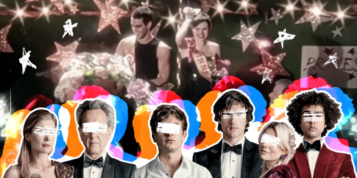 Saltburn cast in front of Sophie Ellis-Bextor