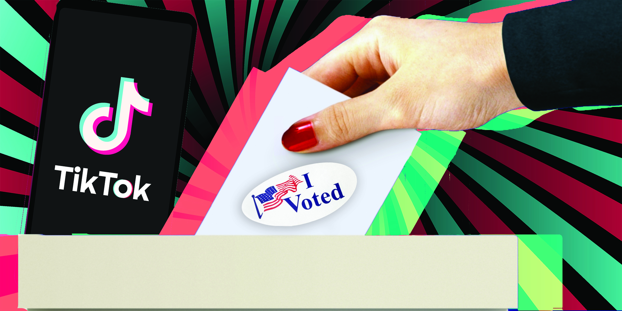 Someone voting with a phone with tiktok on it in the background