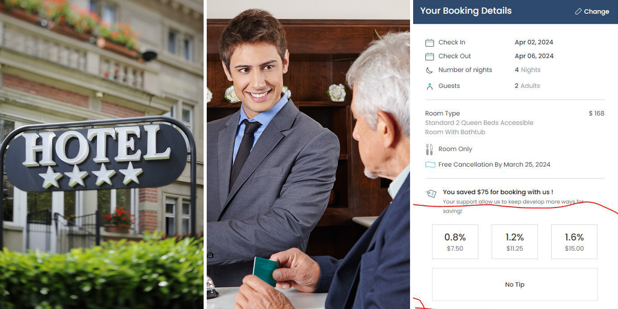 Customer gets asked to leave tip after booking a hotel on a hotel online