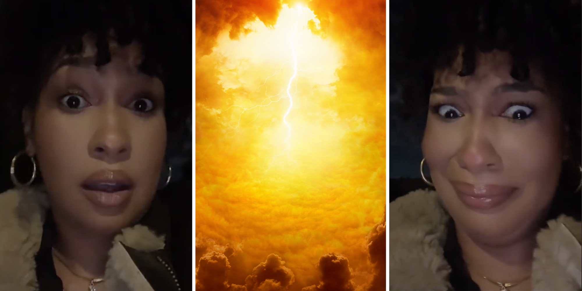 Woman talking(l+r), Hellish (c)