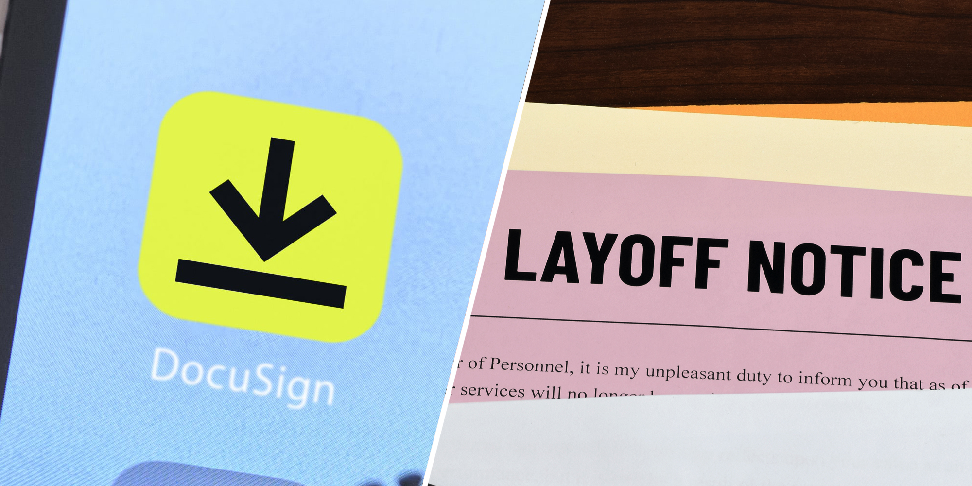 Docusign app(l), Layoff Notice(r)