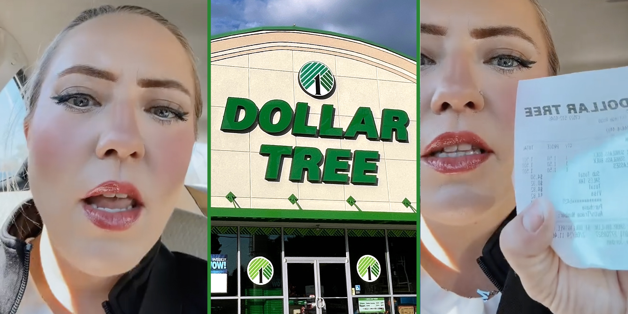 Woman talking(l+r), Dollar store(c)