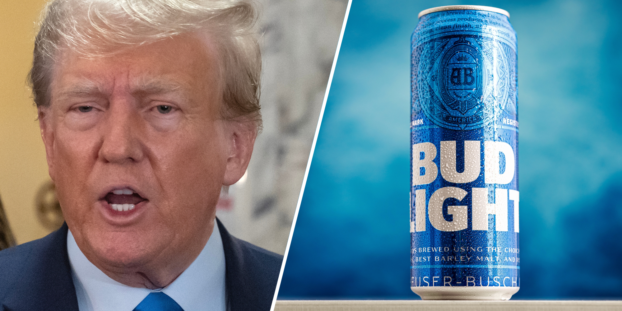 Donald Trump(l), Bud light can(r)