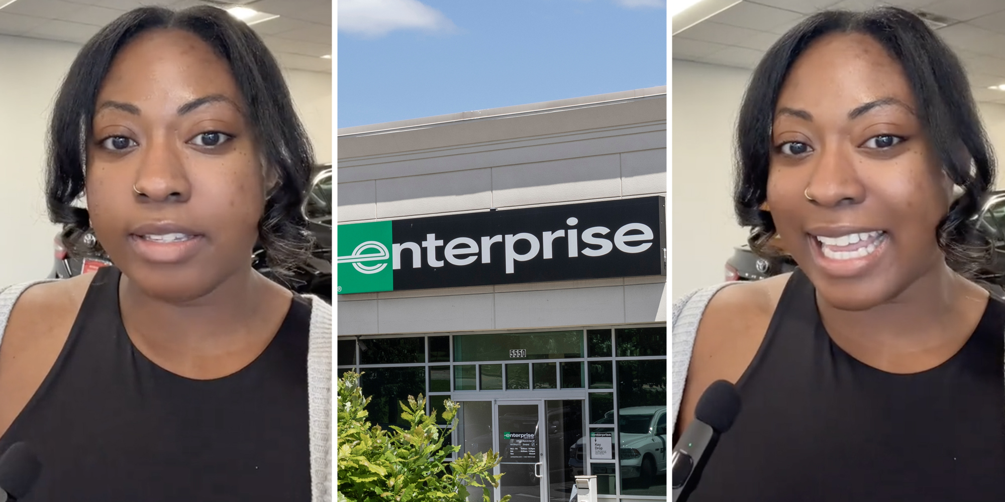 Woman talking(l+r), Enterprise storefront(c)