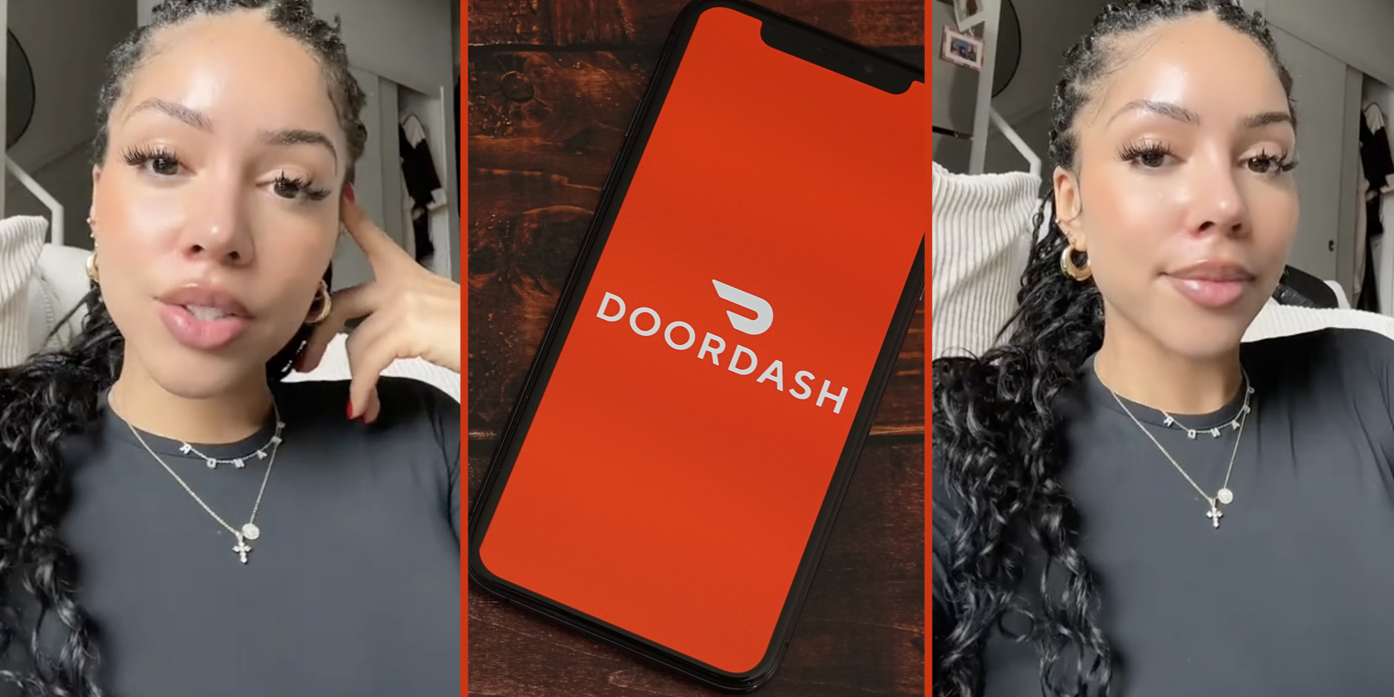 Woman talking(l+r), Doordash(c)