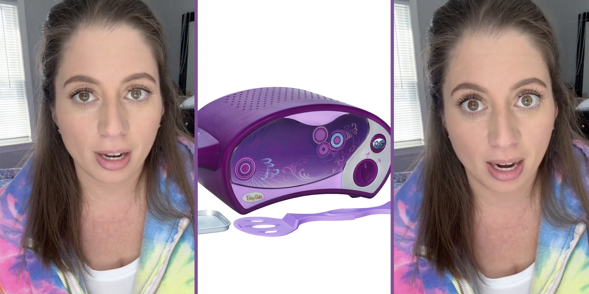 Woman talking(l+r), Easy Bake Oven(c)