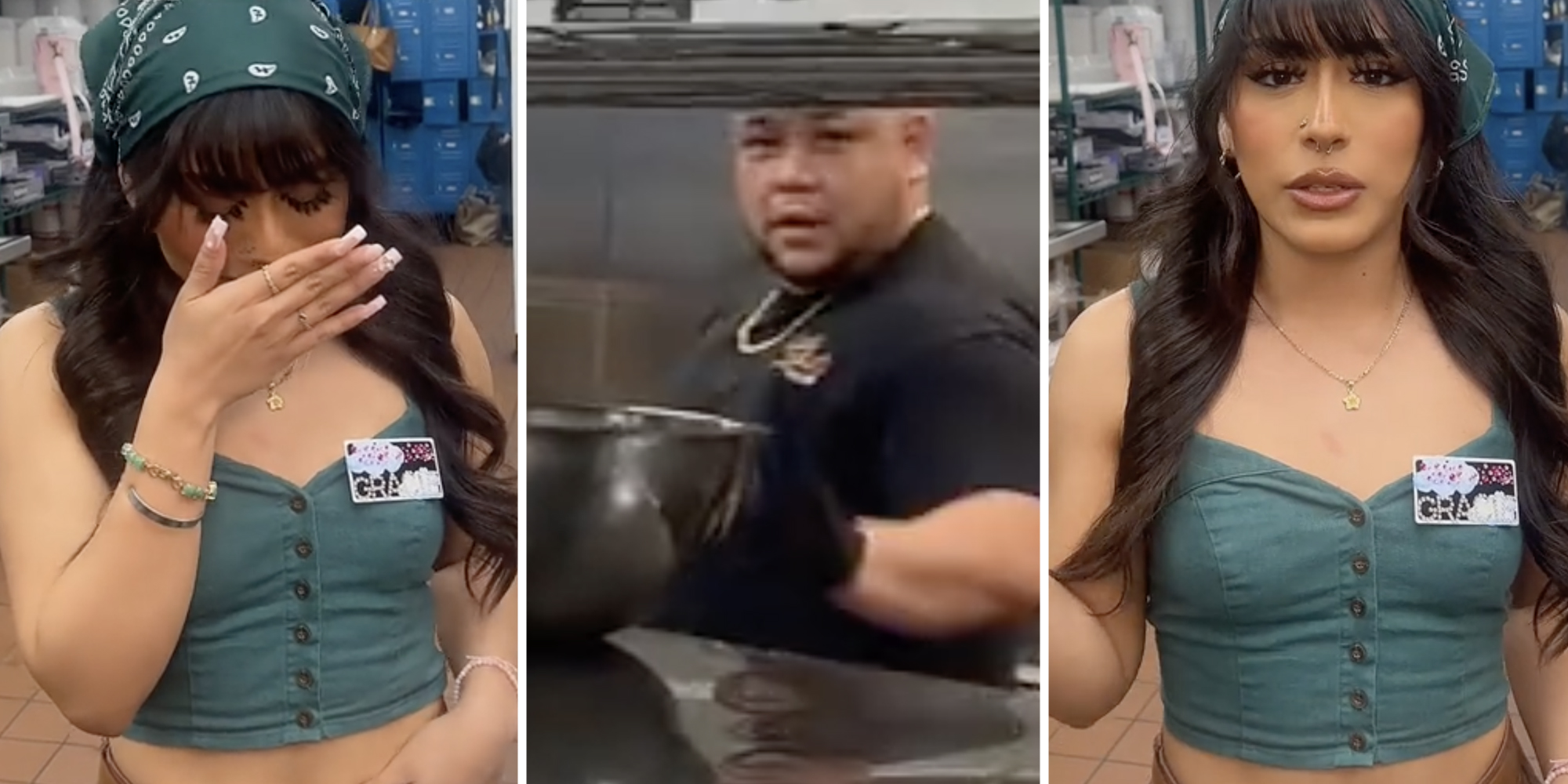 Woman crying(l), Chef looking confused(c),Woman talking(r)