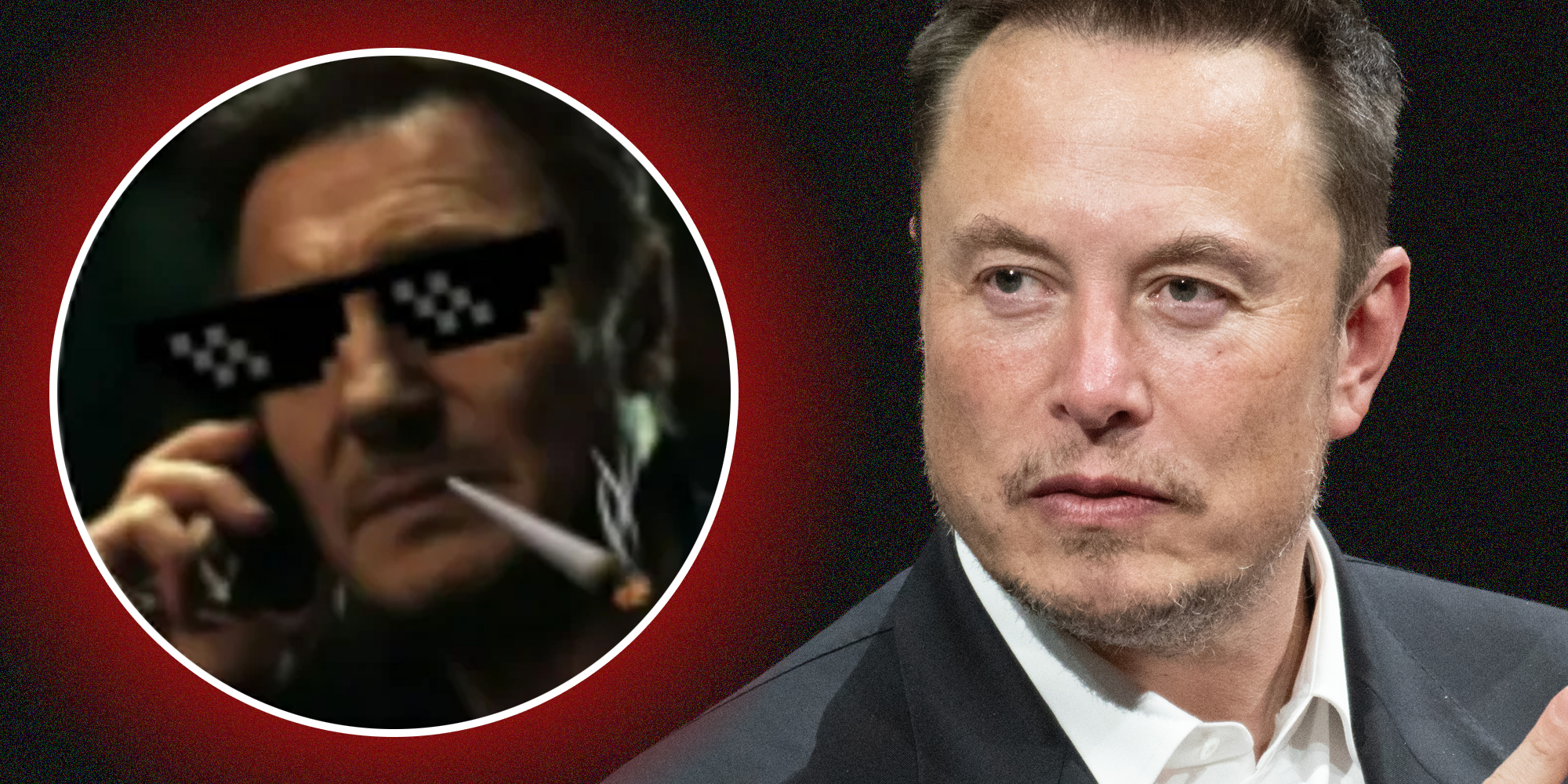 Elon musk with Liam Nissan avatar in circle