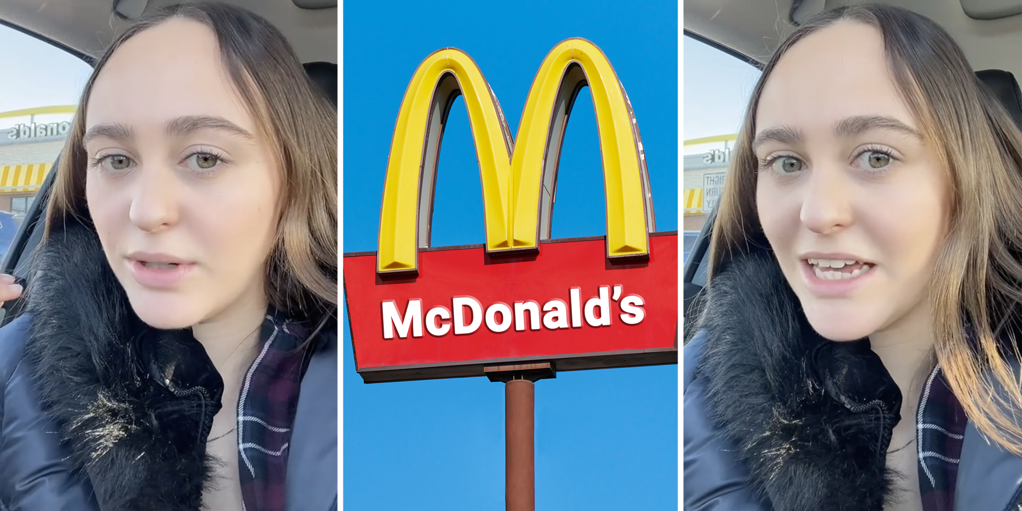 Woman talking(l+r), McDonald's sign(c)