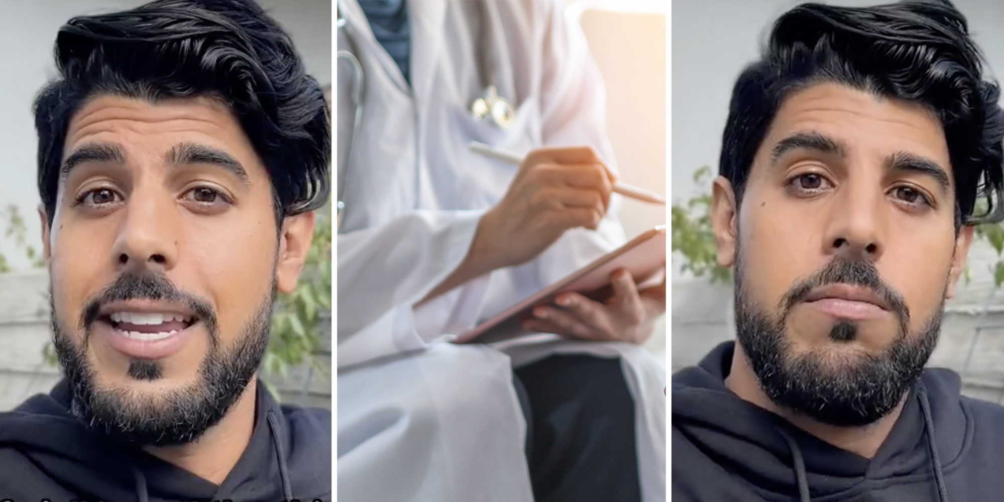 Man talking(l+r), Doctor(c)