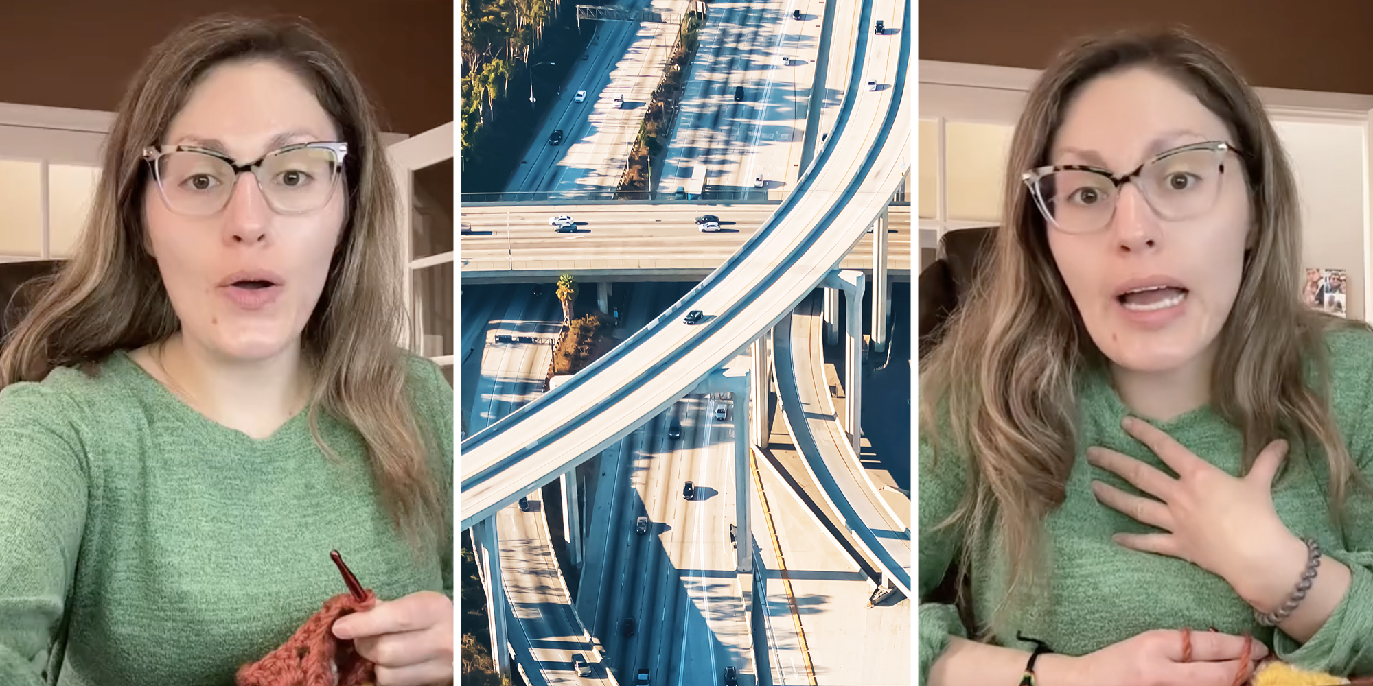 Woman talking(l+r), Highway(c)