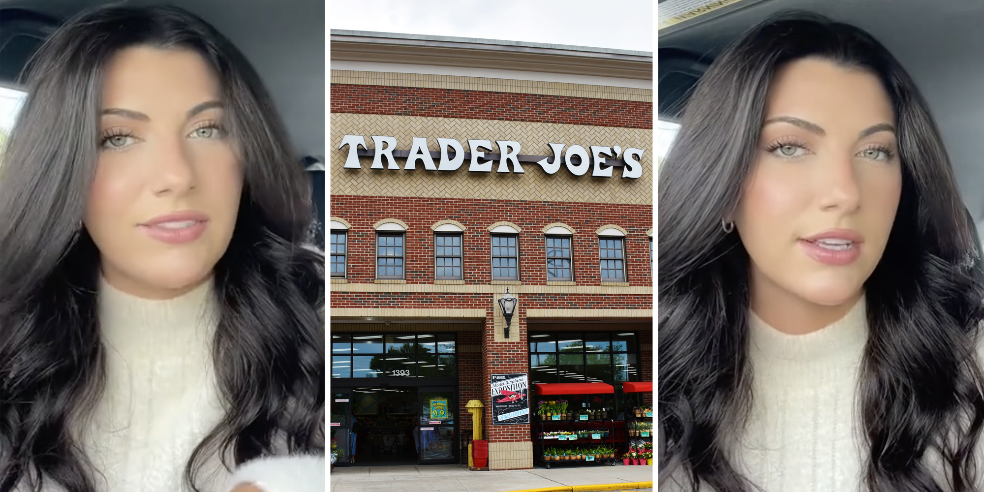 Woman talking(l+r), Trader Joe's(c)