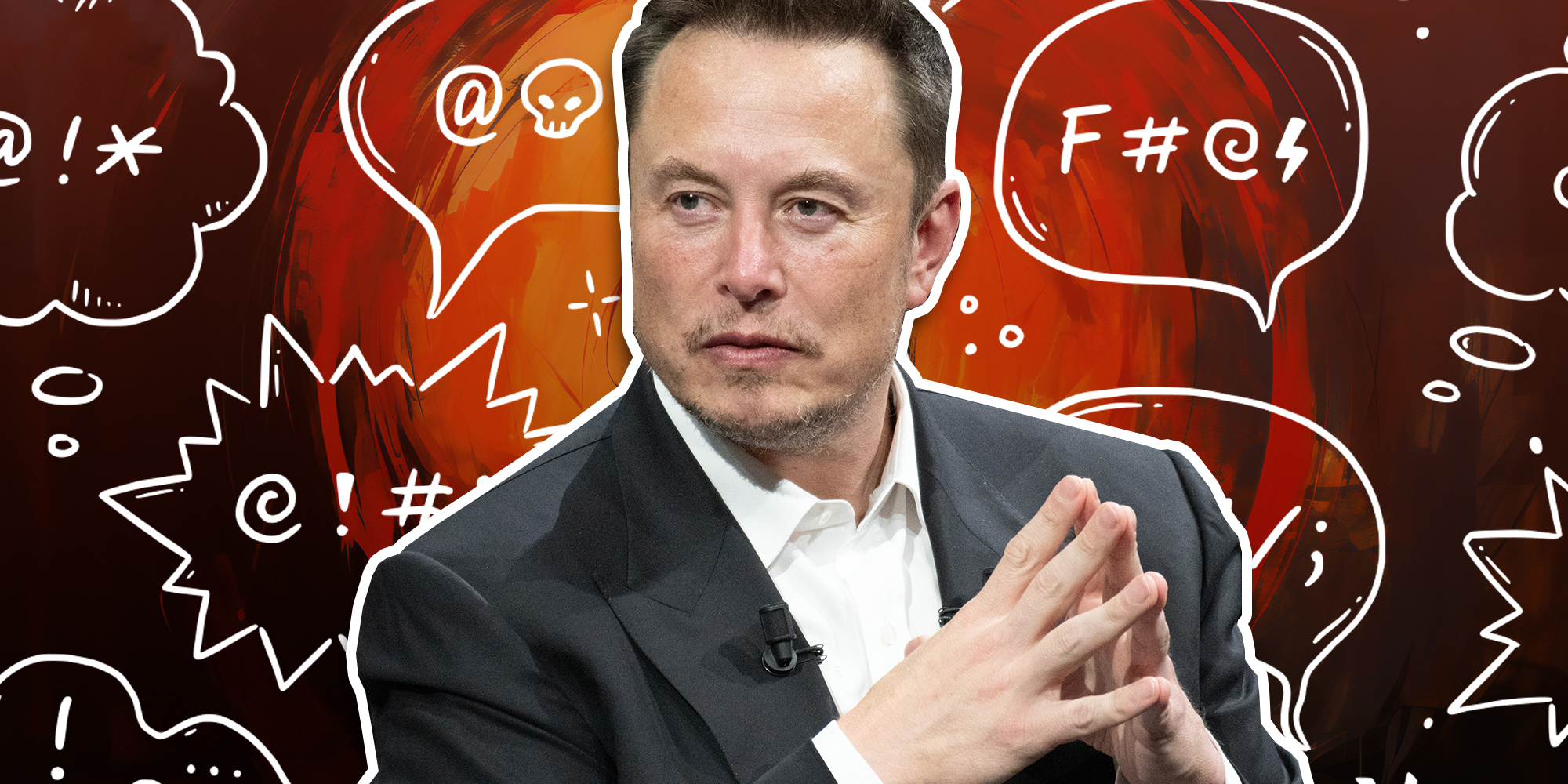 elon musk next to speech bubbles