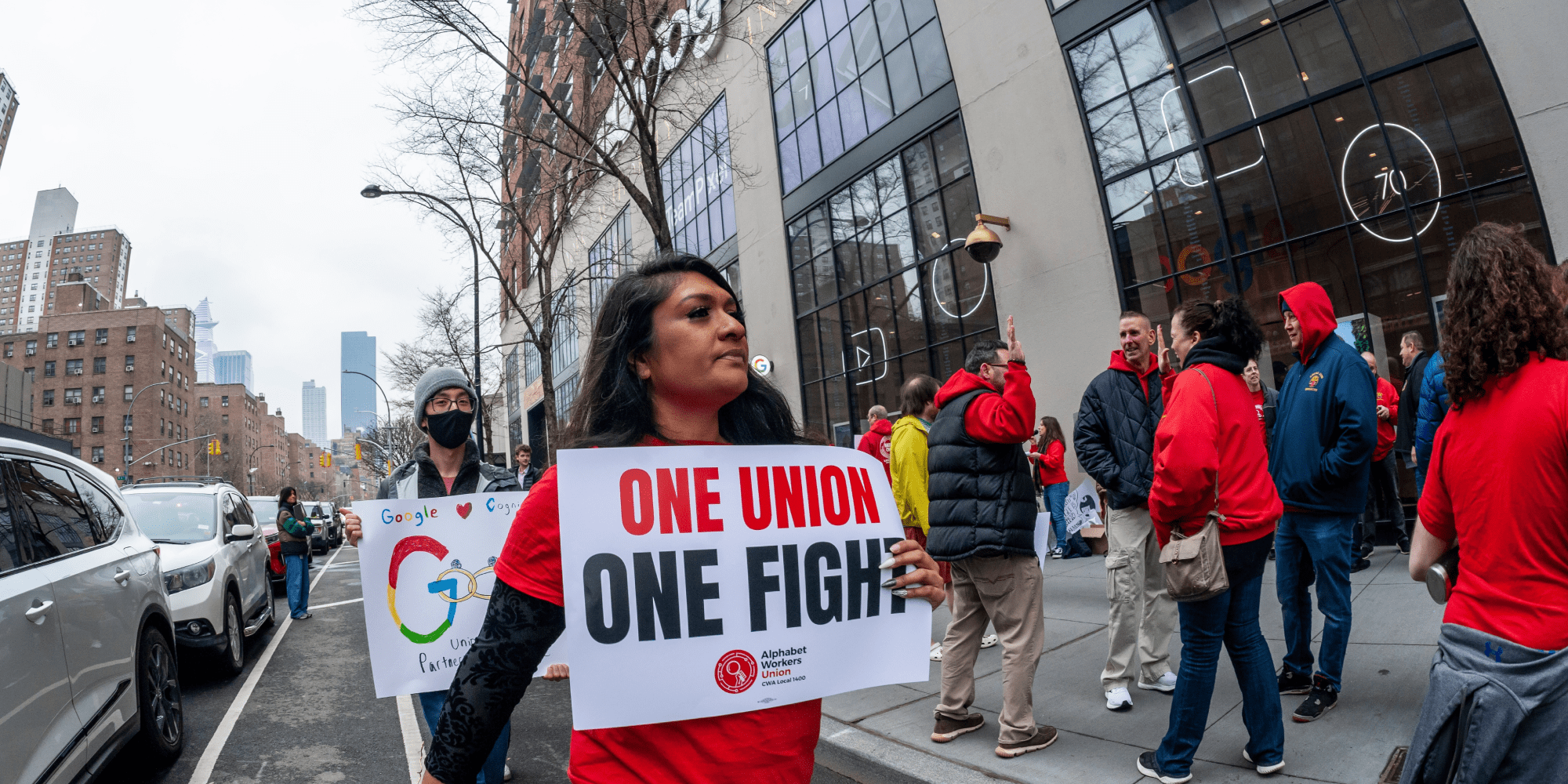 alphabet workers union members on strike