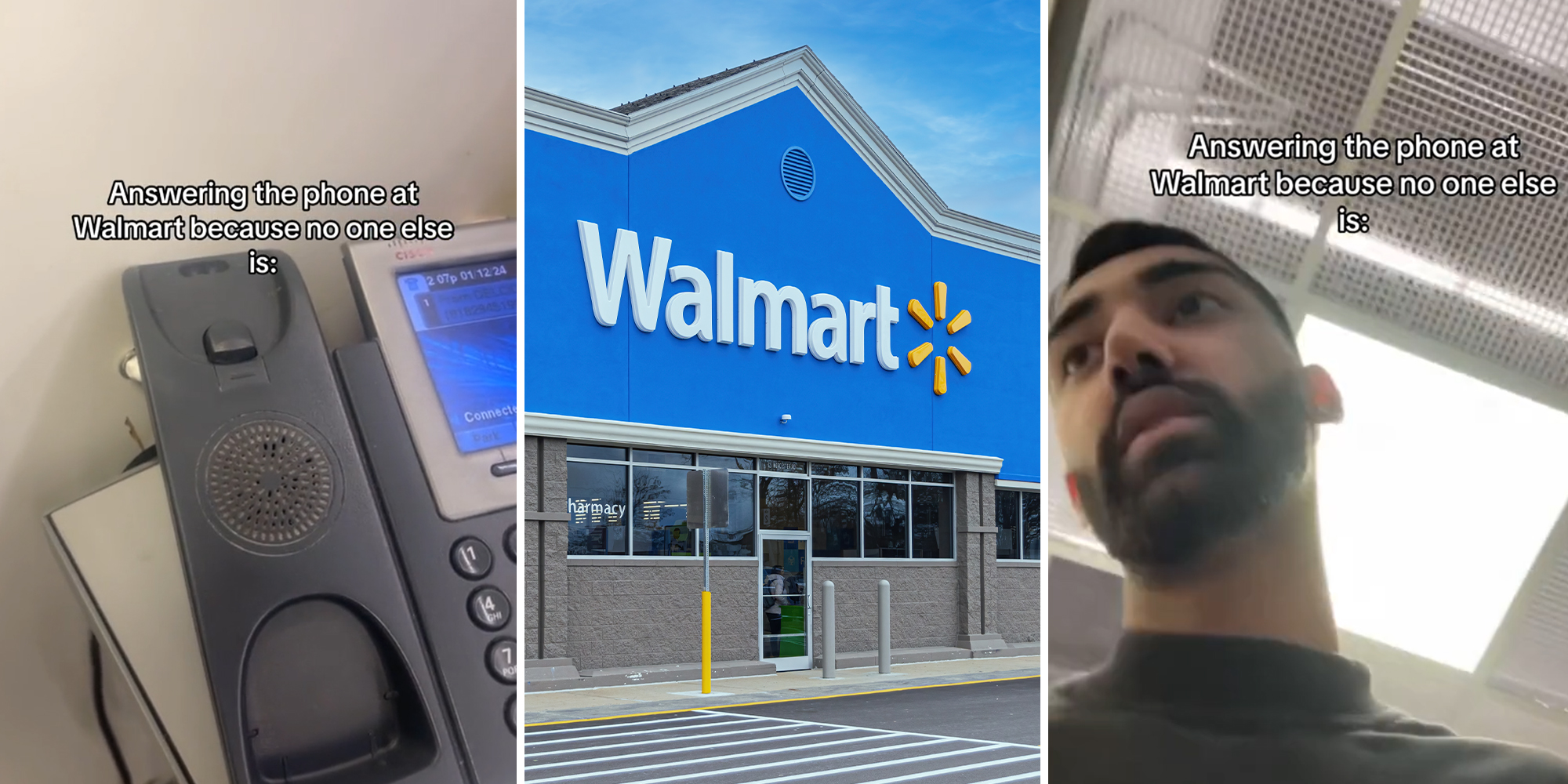 Customer answers phone at Walmart since no workers are around to