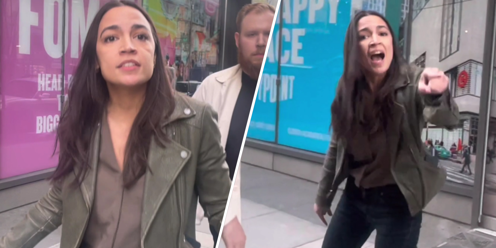 AOC yelling at camera (two split)