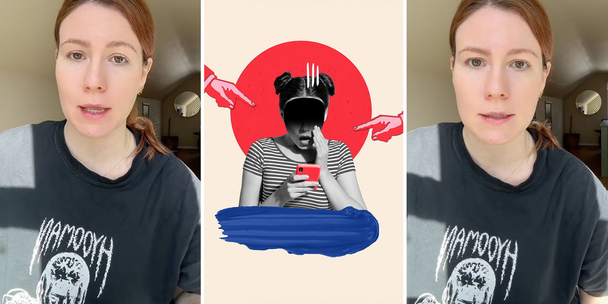 Teacher talking(l+r), Someone being bullied graphic(c)