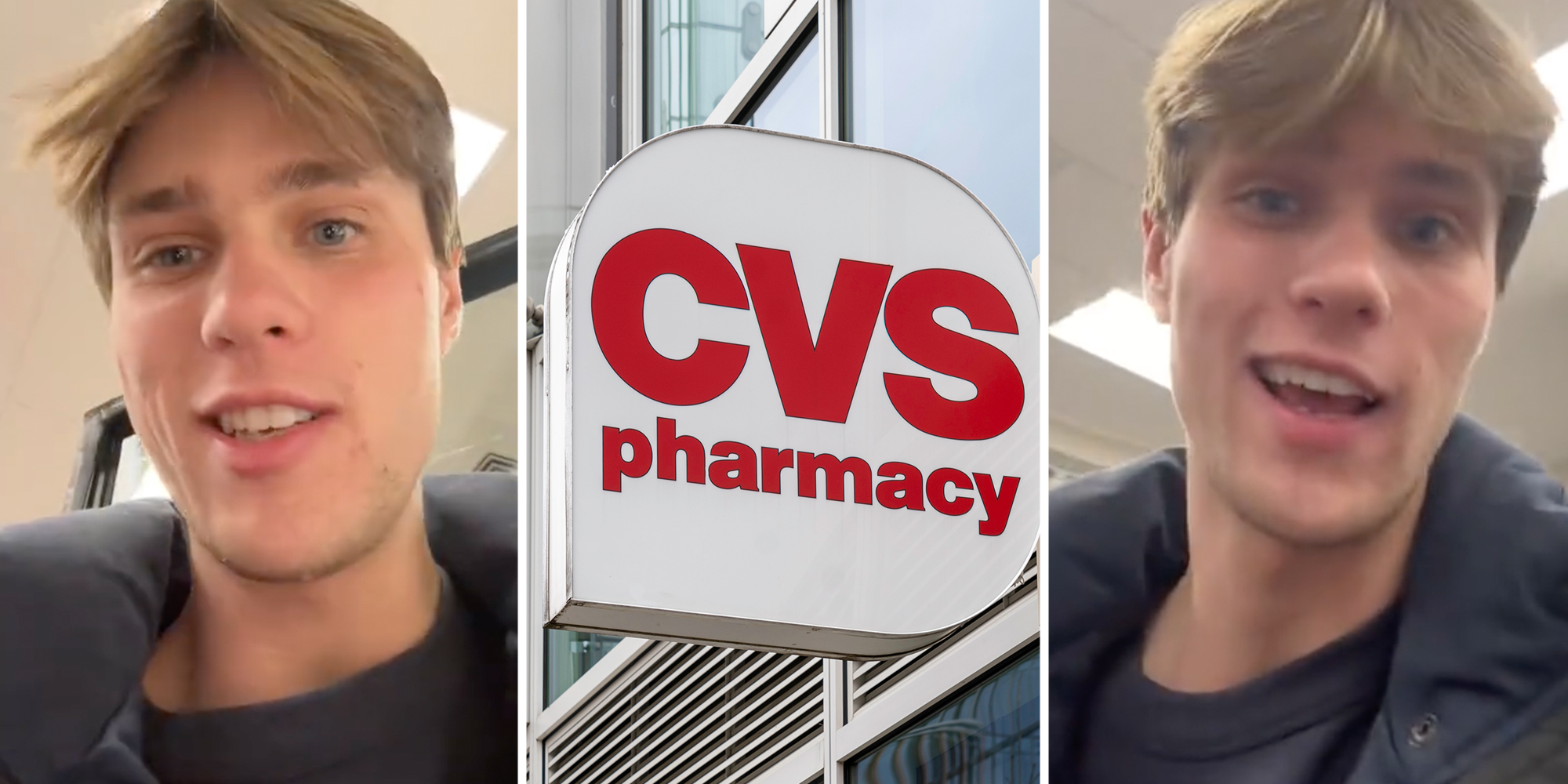 Man talking(l+r), CVS sign(c)