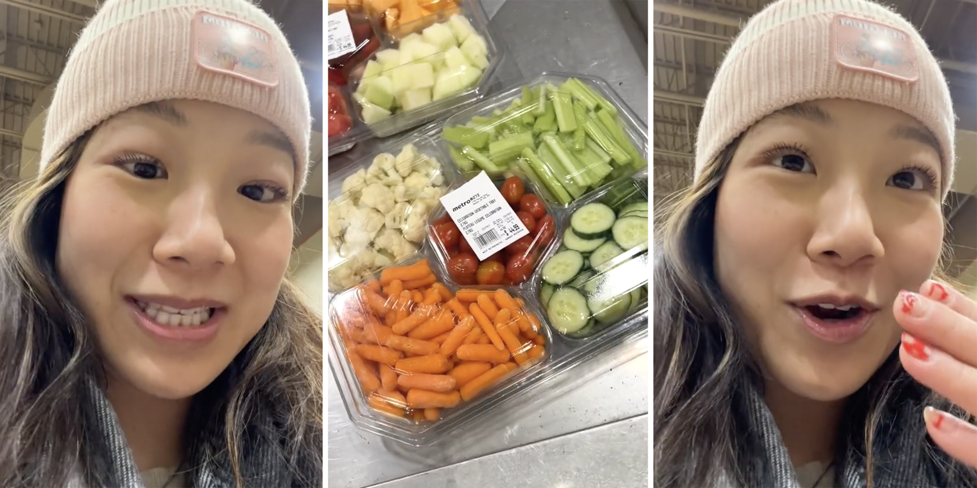 Woman talking(l+r), Vegetable Platter(c)