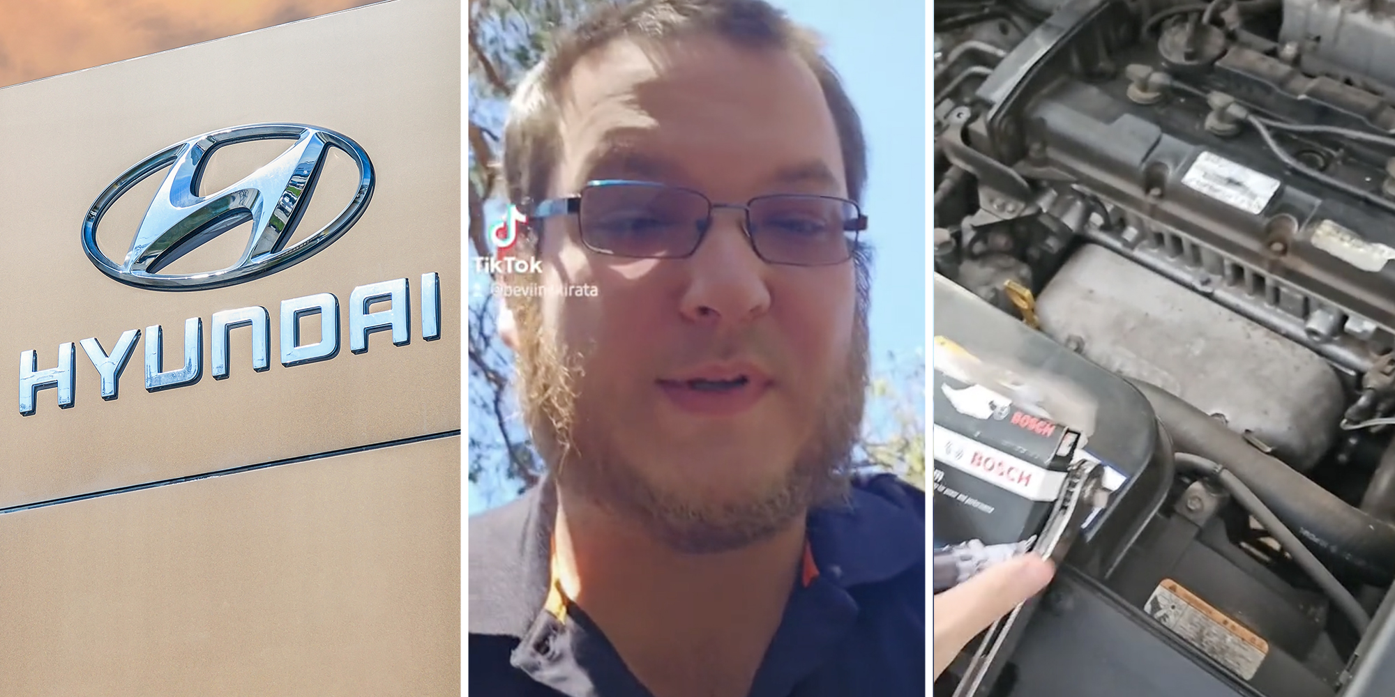 Hyundai sign(l), Mechanic(c), Engine(r)