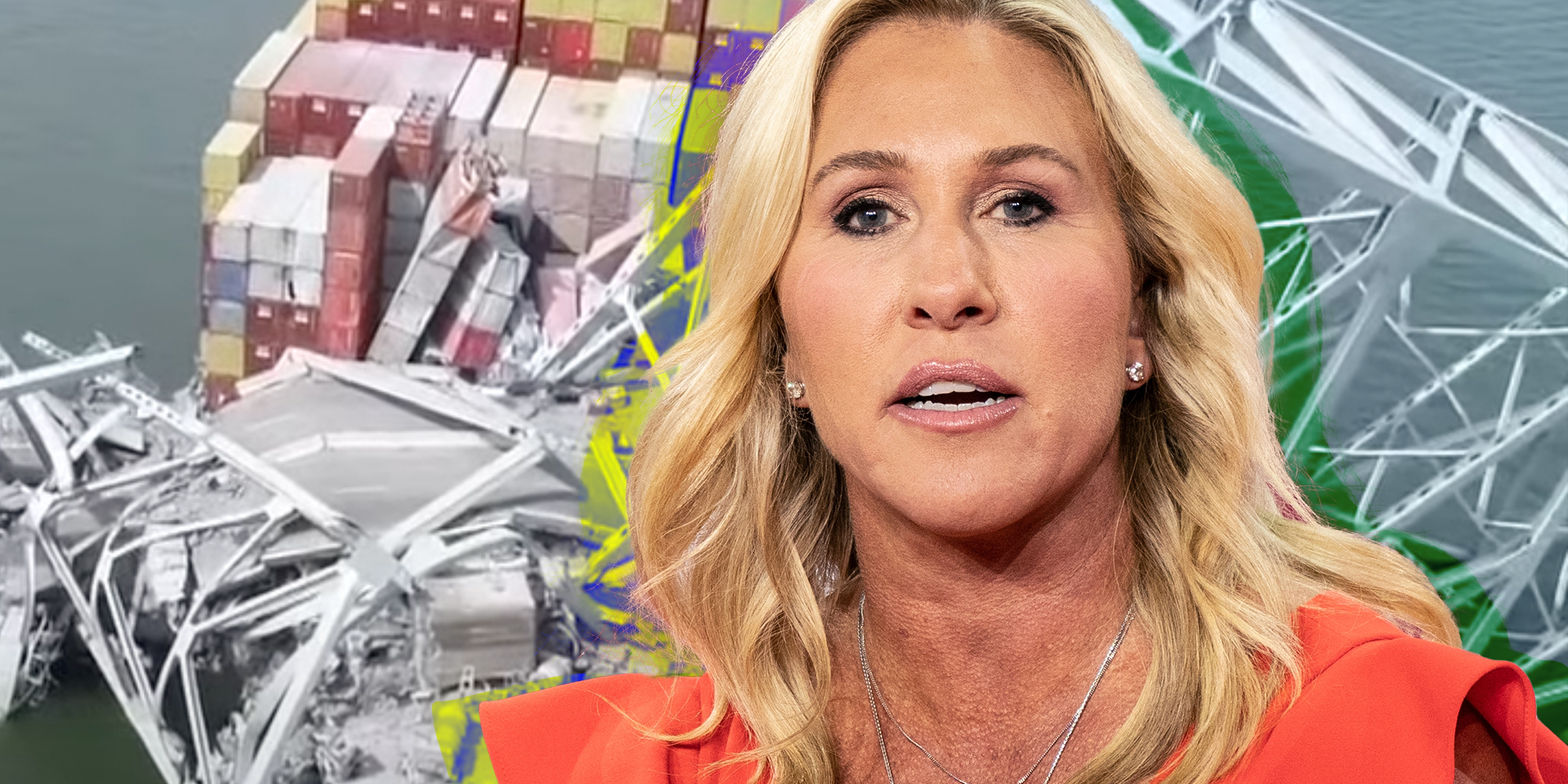 Marjorie Taylor Green in front of Bridge Collapse