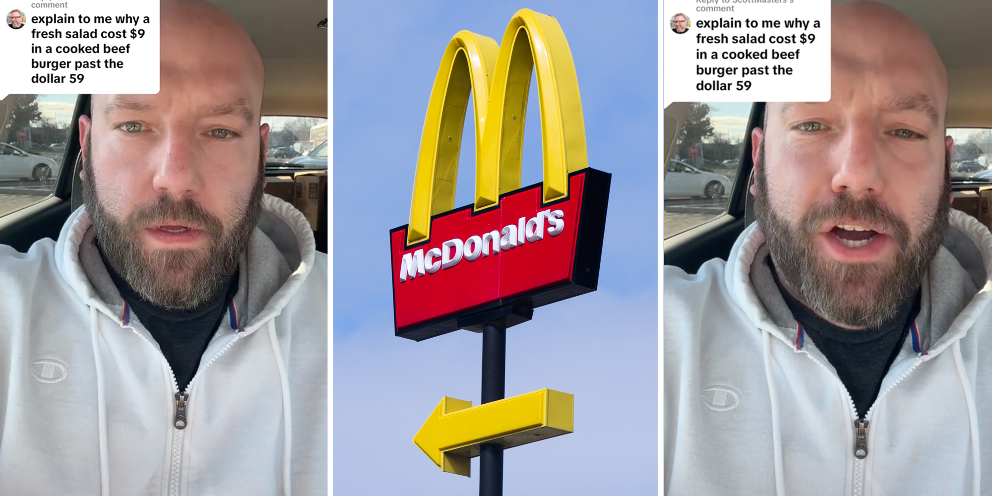 Man talking(l+r), McDonalds sign(c)