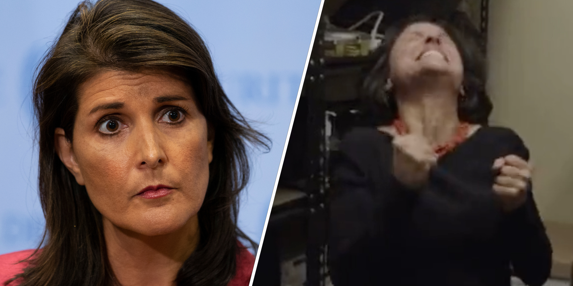 Nikki Haley(l), veep julia louis dreyfus in closet(r)