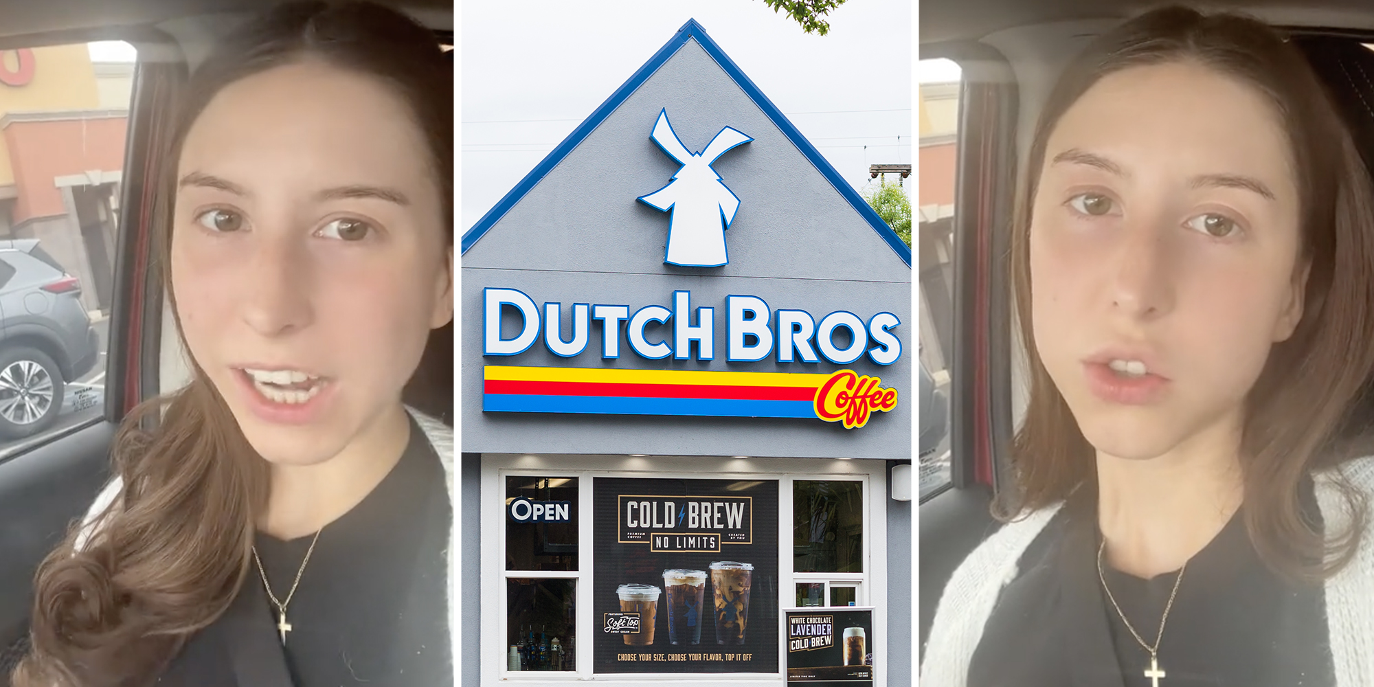 Woman talking(l+r), Dutch Bros(c)