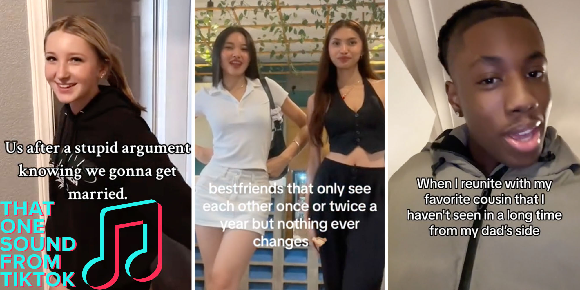 Three split of people dancing to song