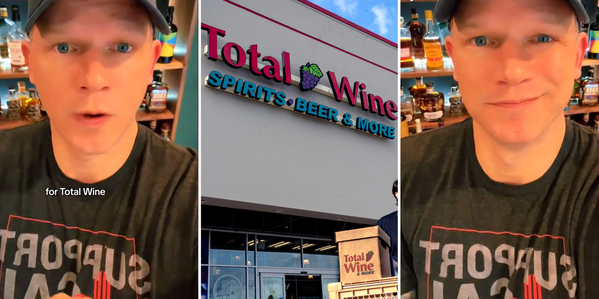 Person talking(l+r), Total Wine(c)